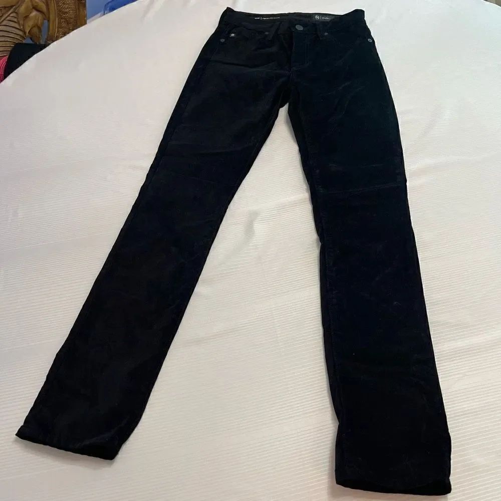 NWT Adriano Goldschmied Black Velvet Mari High Rise Slim Straight Pants Size 24